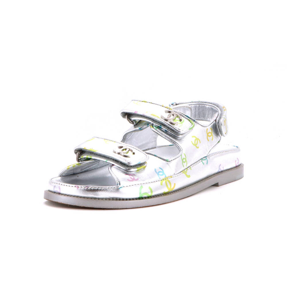 Chanel Women's Velcro Dad Sandals Printed Laminated Leather